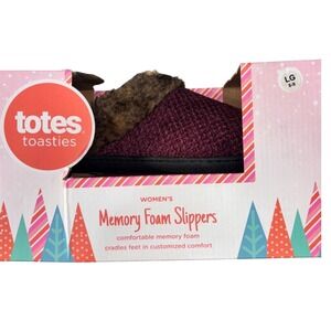 Totes Toasties Slippers Womens Large 8-9 Burgundy New Memory Foam Faux Fur Trim